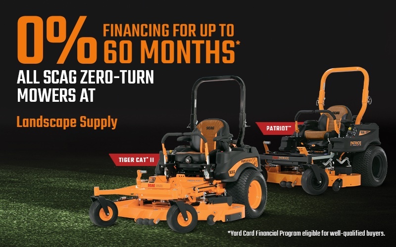 0% Financing for up to 6 Months on all SCAG zero turn mowers at Landscape Supply